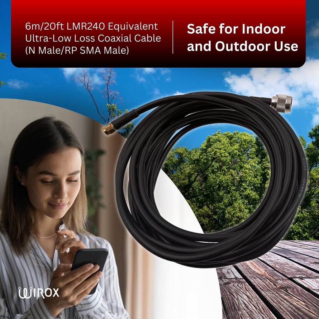 Proxicast 36 Ft SMA Male To N Male Premium 400 Series Low-Loss Coax Cable (50 Ohm) For 4G LTE, 5G Modems/Routers, Ham, ADS-B, GPS To Antenna Or Surge Arrester Use (Not